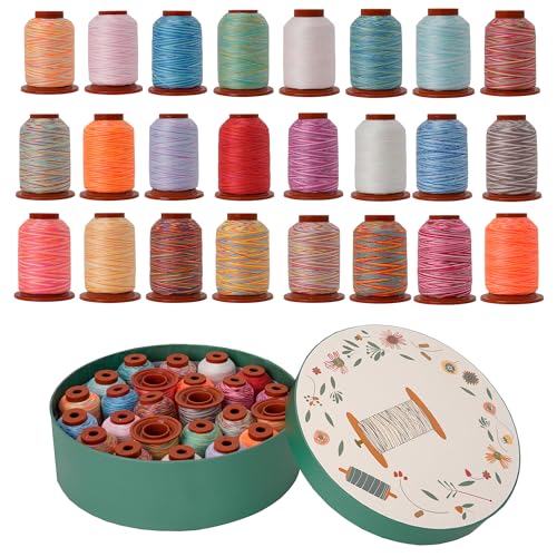 24 Colors Rainbow Variegated Serger Sewing Thread Set,500Y Each Spool Polyester Serger Thread,Rainbow Thread 40wt Variegated Quilting,for Sewing Machines,Hand Sewing&Embroidery&Serger