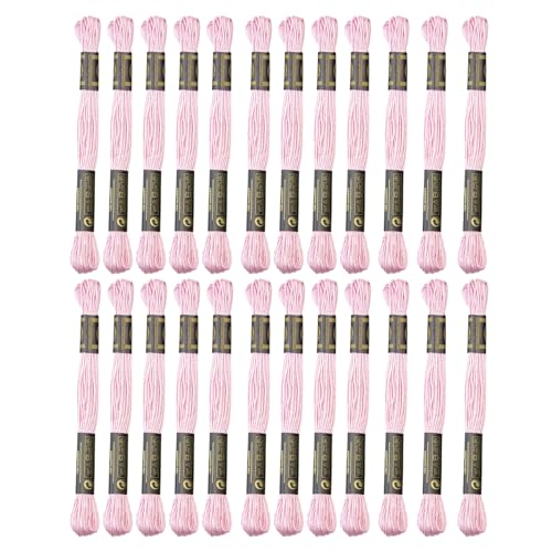 24 Skeins Embroidery Cotton Floss is 100% Egyptian Long Fiber Cotton of 8.75yds Each Cotton Cross Stitch Thread for Hand Embroidery DIY Creation and Friendship Bracelet String (24, Pink) - color: Pink