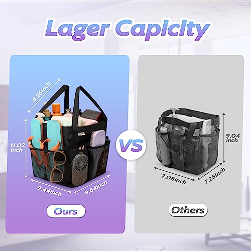 famichan Mesh Shower Caddy Portable, Dorm Room Essentials for College Students, Large Capacity with 8 Pockets Shower Bag for Camping,Swimming,Gym,Travel - color: BLACK Oxford