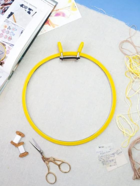 Nurge Metal Embroidery Hoops - Premium Spring Tension Embroidery Hoop for Cross Stitch - Durable Ring with Quick Release Safety Clip - Ideal for Crafters,Beginners & Professionals - Yellow - Size Mix - color: Yellow, size: Mix Sizes