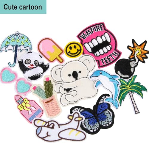 AUGSUN 36Pcs Random Assorted Iron on Patches for Clothing Sew Applique - style: Random