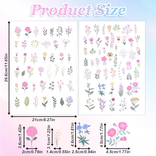 Grevosea 92 Pcs Water Soluble Embroidery Patterns, Stick and Stitch Embroidery Designs Water Soluble Stabilizer with Pre-Printed Flowers and Leaves for Beginner Embroidery Hand Sewing