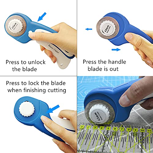 Headley Tools 45mm Rotary Cutter with 5pcs Extra Rotary Blades, Ergonomic Rolling Cutter with Safety Lock for Fabric, Sewing, Quilting, Cloth, Paper, Leather, Crafting, Fabric Rotary Cutter(Navy Blue) - color: Blue, size: 45mm