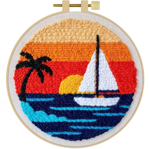 LACHLAND Punch Needle Kit Beginners, Landscape Stitching Kit for Adults&Teens DIY Embroidery Starter Craft with Yarn Needle Tool Easy Hobby Home Decor Gifts for Craft Lover (Sailing) - color: Sailing