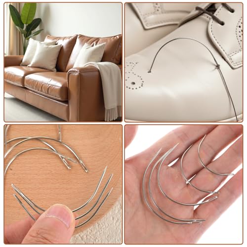 16 PCS Curved Needle Set, 2" 2.5" 3" 3.5" Curved Hand Sewing Needles, Leather and Weaving Needles for Carpet Leather Canvas Repairing, Blocking Knitting, Modelling and Crafts