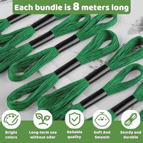 24 Skeins Green Embroidery Floss, Embroidery Cross Stitch Thread - color: Green