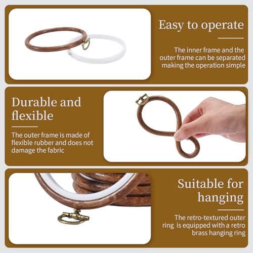 4 Inch Small Embroidery Hoops, 12 Pcs Embroidery Hoop Round Imitated Wood Rubber Hoop Rings Display Frame for Cross Stitch, DIY Art Craft Sewing & Hanging Ornaments (4 in)