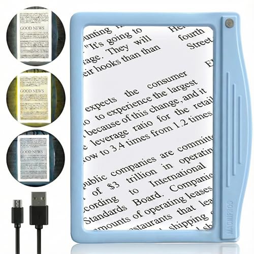 MagniPros 5X Rechargeable LED Page Magnifier with 3 Color Light Modes-Blue - color: Blue