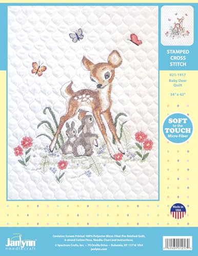 Tobin Janlynn Stamped Quilt Cross Kit 34"X43" Baby Deer-Stitched in Floss, Multi (JL 021.1917)