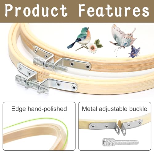 2 Pack Embroidery Hoops, 6 Inch Round Embroidery Hoops, Natural Wood Cross Stitch Hoop with Adjustable Screw for Friendly Embroidery, Cross Stitch, Craft & Beginner, and DIY Decoration - style: 6 Inch