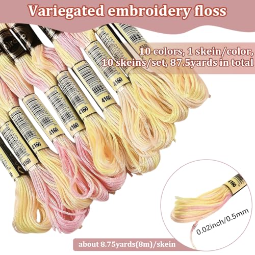 10 Skeins 6 Strands Yellow Cross Stitch Thread Variegated Gradient Embroidery Floss Needlepoint Friendship Bracelet String Yarn Threads Bulk for Hand Sewing Bracelets Needlecraft Stitching - color: Yellow,pink