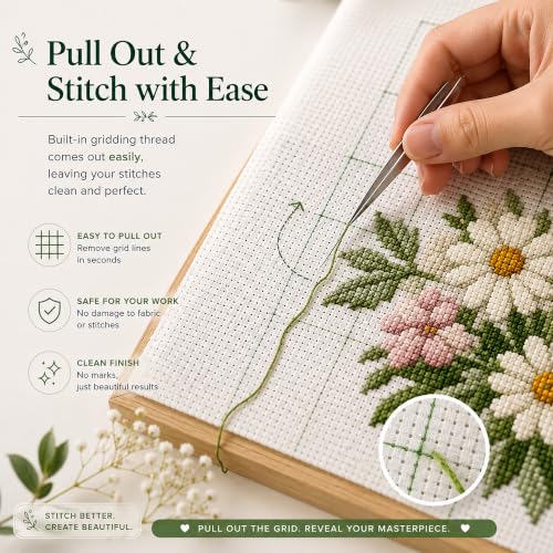 14CT Easy Count Thread Grid Aida Cloth Embroidery Cross Stitch Fabric, Green Grid, 29" W x 39" L - size: W29" x L39"