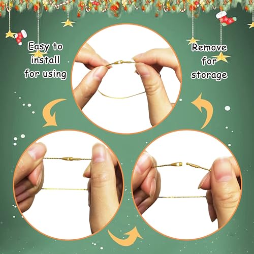 Christmas Tree Ornament String Hanger Precut Ribbon Hook with Snap Fastener - color: Gold, size: 400pcs
