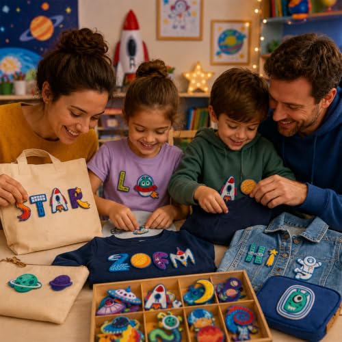 Cinrobiye 41 Pcs Outer Space Patches Self Adhesive Cute Astronaut A to Z Alphabet Applique Galaxy Spaceship Rocket Chenille Letter Patches Stick on for Clothing Hats Bags Fabric DIY Crafts - style: Astronaut