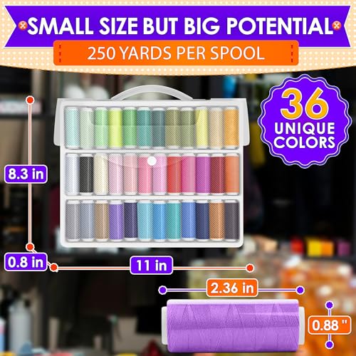 Sewing Thread Set, 36 Colors, 250 Yards Per Spool, Case Included - color: 36 Pcs 250 Yards