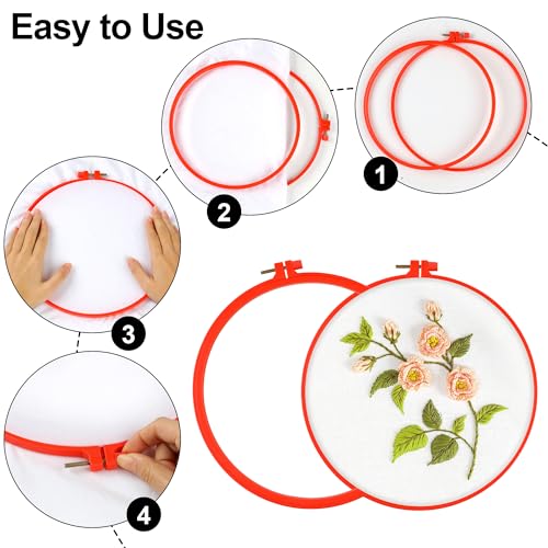 Phinus 6 Pcs Embroidery Hoop 6 Size, Round Plastic Cross Stitch Hoop with 16 Needles (3.6In to 10.7 in), Small Embroidery Hoop, Cross Stitch Hoops, Frames, Embroidery, Craft Sewing(Multicolor) - style: Colorful