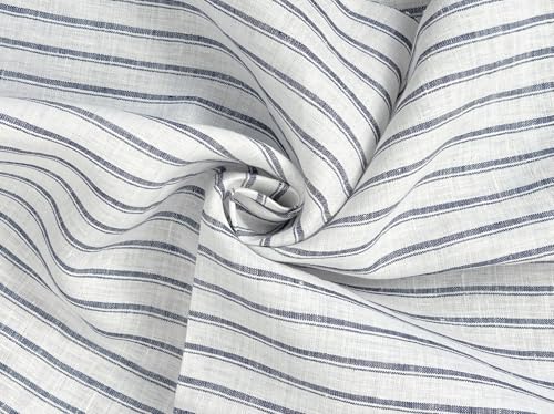 100% Linen Fabric – Lightweight Prewashed – Horizontal Stripe Patterns – Precut Style – Soft & Breathable – 52” Width – by The Linen Lab (Navy 4841, 3 Yard pre Cut) - color: Navy 4841, size: 3 yard pre cut