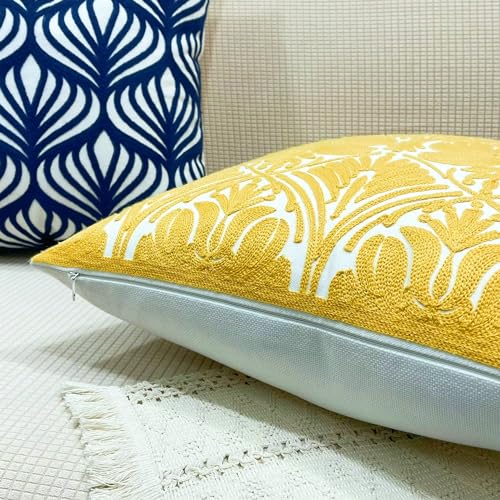 Slow Cow Embroidered Throw Pillow Cover 18 x 18 Inch Yellow - color: Yellow Rose, size: 18" x 18" (Pack of 1)