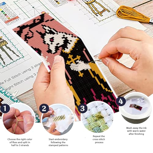 ACRNIGHEET 6PCS Cross Stitch Bookmark Kit for Beginner Stamped Cross Stitch Kits for Adults Gothic Animals DIY Embroidery Bookmark Kits Needlepoint Kit with Instructions Hand Craft Gift 8.5''x3'' 11CT - style: Gothic Animals Patterns