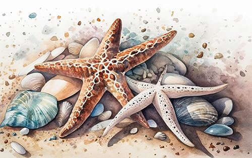 Moohue Easy Stamped Cross Stitch Kits for Adults Beginners Beach Starfish Shells Counted Cross Stitch Patterns Kits (Starfish and Shells 2) - color: Starfish and Shells 2