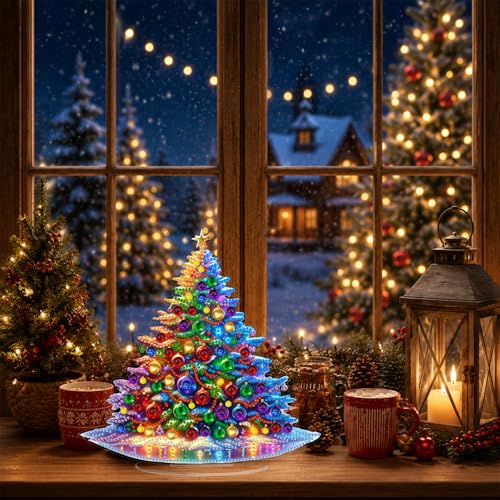 Eiflow Christmas Tabletop Diamond Art Kit for Adults DIY Tabletop Diamond Art Painting Ornament with Stand, Acrylic Stand Up Gem Painting Board Kit (Christmas Tree) - color: Christmas Tree
