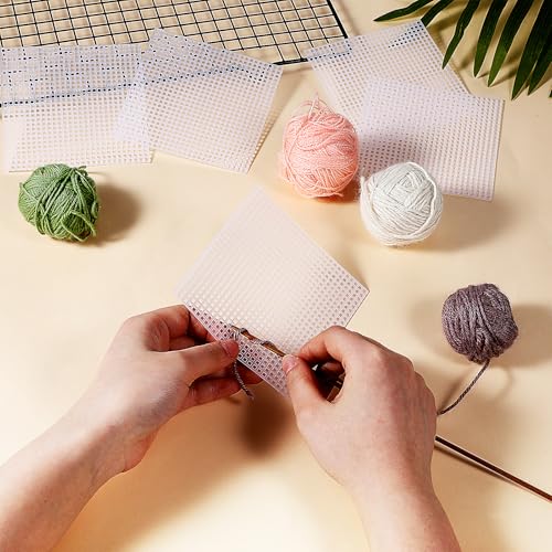 100 Pcs Square Plastic Canvas Mesh Sheets 4.5 × 4.5 Inch White Blank Needlepoint Canvas Plastic Mesh Mat for Cross Stitch Needlework Embroidery Yarn Crafting Knit Crochet Project