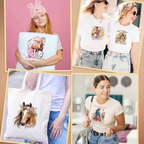 Horse Dtf Transfers Ready to Press - Wxiben 12 Sheets Western Cowgirl Iron on Transfers for Tshirts Farmhouse Animal DTF Heat Transfer Vinyl Stickers Flower Iron on Decals for Clothing T-Shirts DIY - style: Horse