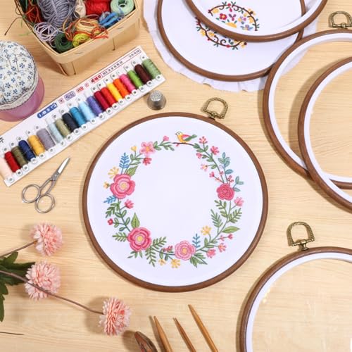AOZUO 8 Pcs 8 Inch Embroidery Hoops, Round Imitated Wood