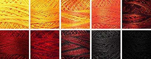 Valdani Perle Cotton Size 8 Embroidery Thread ''Firepit'' Sampler Set - 10 Colors, 73 Yards Each