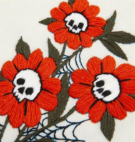 Crafmanoe Halloween Embroidery Starter Kit for Beginners Adults, Skull Flowers Stamped Cross Stitch Kits for Beginners Adults, Gothic Hand Embroidery Needlepoint Kits, Hoops, Fabric and Video Tutorial - color: H868
