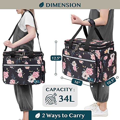 PAVILIA Knitting Yarn Storage Bag Crochet Knitter Organizer, Floral Black - color: Soft Rose