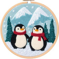 DIY Punch Needle Kits Penguins Family Snow Mountain with Hoop 20x20cm-1 - color: 11-Penguins