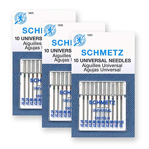SCHMETZ Universal Sewing Machine Needles - Assorted Sizes, 10 Needle Card, Pack of 3 - size: 3 Cards