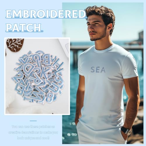 72PC Iron On Letters & Numbers Patches for Tote Bags Clothing Light Blue - color: Light Blue, size: Letters & Numbers