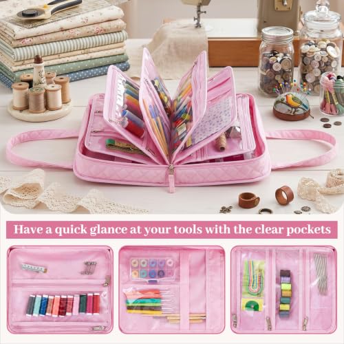Abbylike Sewing Embroidery 8 Compartments Bag, Pink - style: Pink
