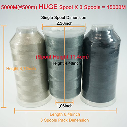 New brothread Huge Spools Embroidery Machine Thread -Different Grays - color: 3xDIFFERENT GRAYS