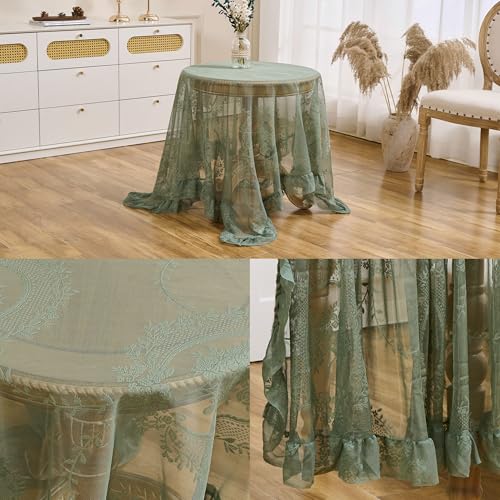 Green Lace Tablecloth, Floral Square Table Cloth 55"x55" - color: Green, size: 55" x 55" (Square)