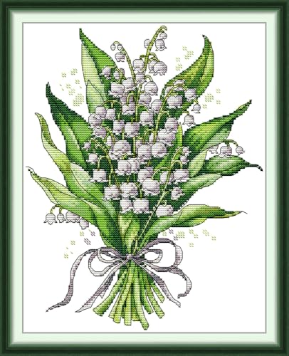 CaptainCrafts Cross Stitch Kits Snowman Counted Unprinted Fabric Cross Stitching DIY Needlecrafts Embroidery Kit for Adults Beginner (White, Convallaria majalis Flowers) - color: Convallaria majalis flowers, style: White