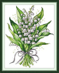 CaptainCrafts Cross Stitch Kits Snowman Counted Unprinted Fabric Cross Stitching DIY Needlecrafts Embroidery Kit for Adults Beginner (White, Convallaria majalis Flowers) - color: Convallaria majalis flowers, style: White