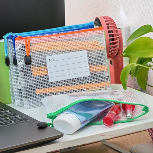 Plastic Mesh Zipper Pouch, 12Pcs Zipper File Bags with Label Pocket, Game Boards Storage Bags, Waterproof Document Storage Bags for Office Home Travel (B6 Size 7.6x5.3 in) - size: B6 Size 7.6x5.3 in