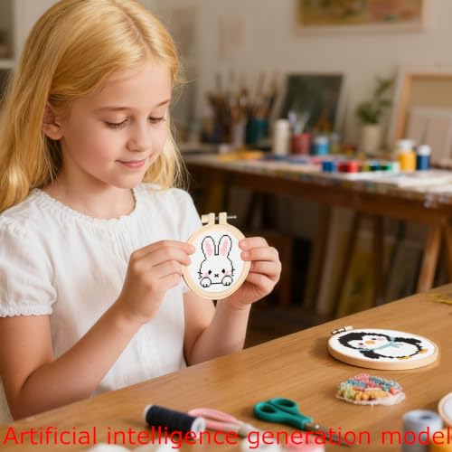 57lilina Cross Stitch Kits for Kids, 6 Set Easy Beginner Embroidery Pattern - color: Rabbit+ Penguin+ Dinosaur+ Butterfly+ Dog+ Fox