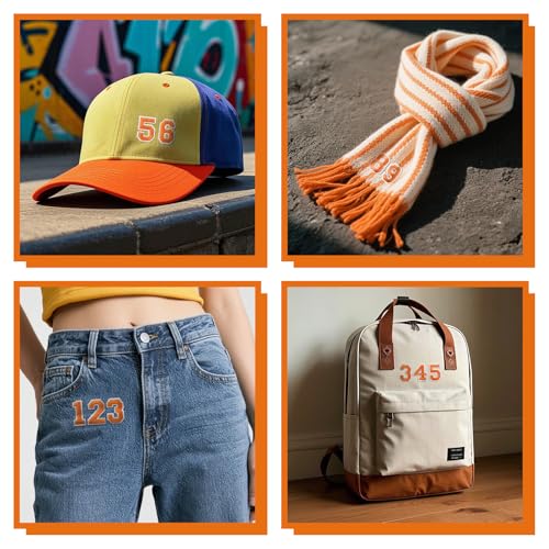 J.CARP 60Pcs Orange Number 0 to 9 Patches Iron on Sew on Letters for Clothing, Hats, Shoes, Backpacks, Handbags, Jeans, Jackets etc. - color: 60pcs Number, Orange