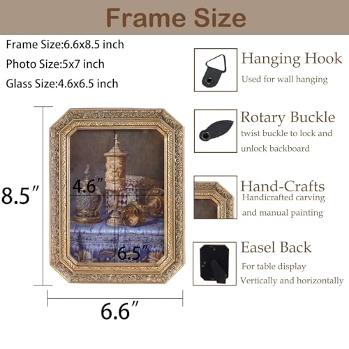 Vintage Picture Frames 5x7 Octagon Bronze Antique Ornate Picture Frames for Tabletop and Wall Mount with Glass Front Retro Home Decor Old Fashioned Victorian Photo Gallery Wall Decor - color: Bronze, size: 5x7