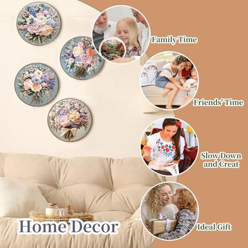 FONNUY Bouquet Flowers Embroidery Kit for Beginners, Pre-Stamped Pattern Kits for Adults with Hoop, Easy to Follow Color Thread Needlework, 8'' Hoop (Timeless Elegance) - style: Timeless Elegance