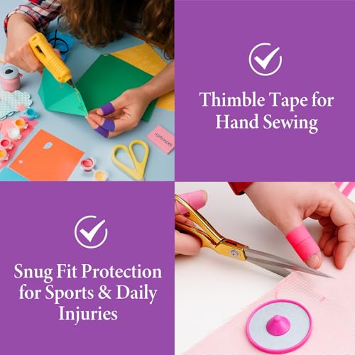 4 Rolls Thimble Tape, Adjustable Finger Protectors for Hand Embroidery Quilting Self-Adhesive Fabric Thimbles for Hand Sewing, Knitting Bandage for DIY Notions & Supplies