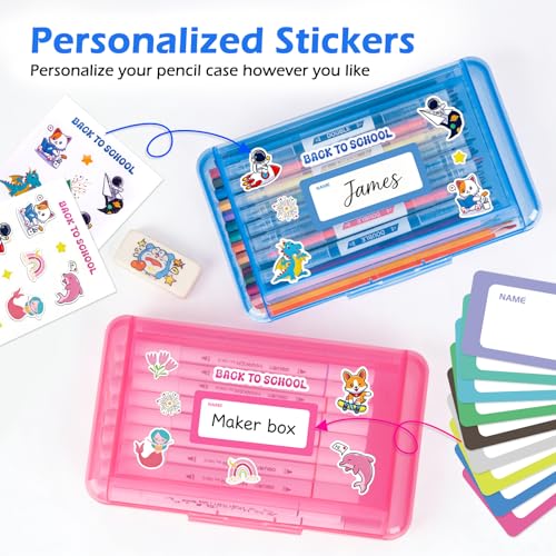 Double Layer Plastic Clear Hard Pencil Cases Box with Personalized sticker - color: Clear-Stickers