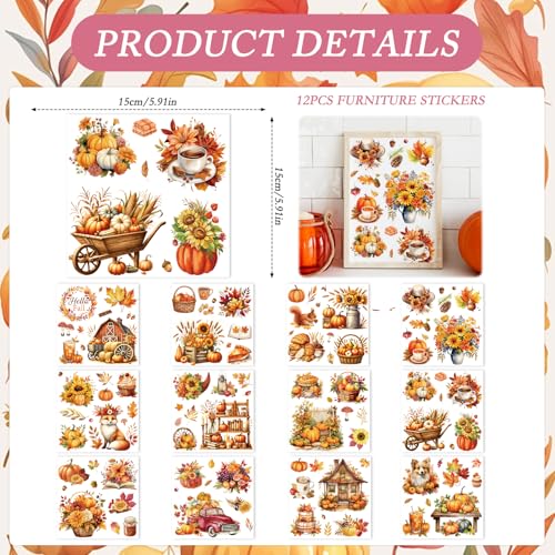 12 Pcs Fall Rub on Transfers for Furniture Crafts 5.9x5.9 Inch - color: Autumn Farm Harvest
