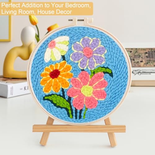 LACHLAND Punch Needle Kit for Beginners, Dasiy Punch Embroidery DIY Craft Supplies with Hoop Yarn & Tool Handmade Wall Art Gift for Adults Teens Seniors Hobby - color: Flower