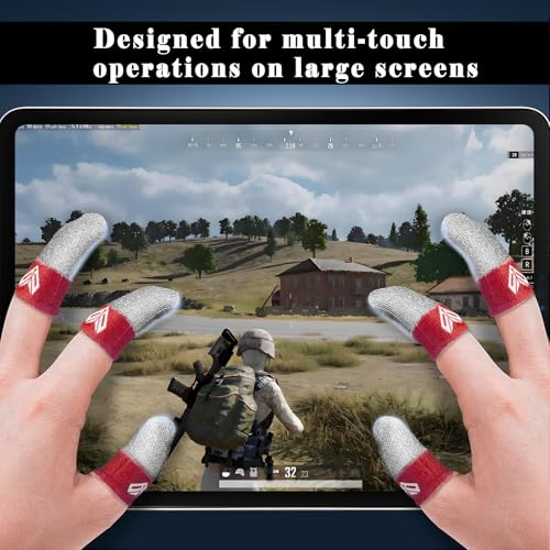 6PCS Gaming Finger Sleeves. 0.29MM Silver Fiber, Anti Sweat, Extremely Thin,Breathable Touchscreen dedales Gamer Finger Cover Thumb Sleeve Fit Phone Game Tablet Devices. (Red) - color: Red
