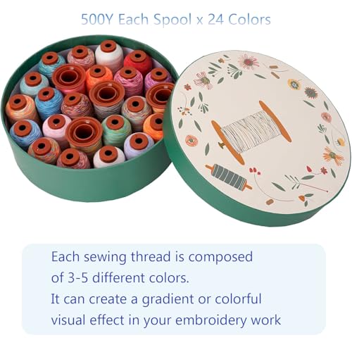 24 Colors Rainbow Variegated Serger Sewing Thread Set,500Y Each Spool Polyester Serger Thread,Rainbow Thread 40wt Variegated Quilting,for Sewing Machines,Hand Sewing&Embroidery&Serger